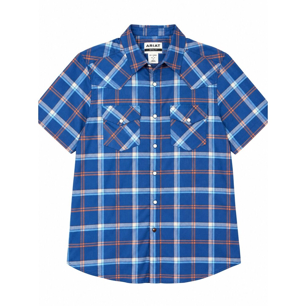 Ariat Hogany Retro Fit Pearl Snap Western Shirt Men’s L Blue Plaid NWT